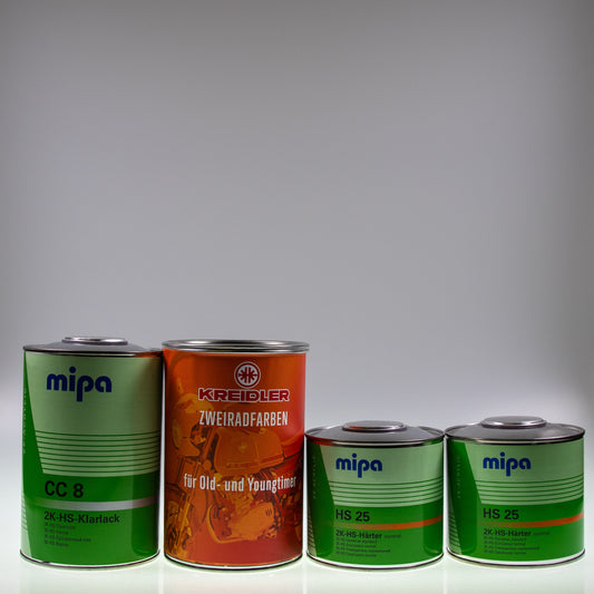 Kreidler-Farben Lackdose (1 Liter) mit Klarlack und 2x Härter